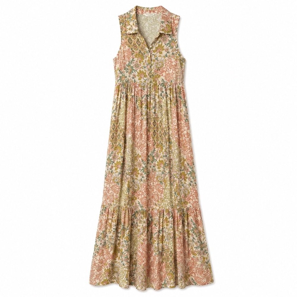 Boho Floral Maxi Dress Small Sleeveless Tiered Cottagecore Beach Flowy - Picture 2 of 12